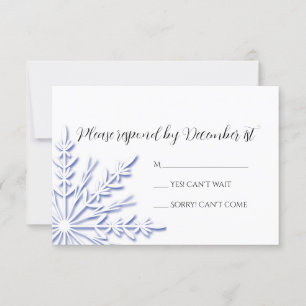Blue Snowflake on White Winter Wedding RSVP Card