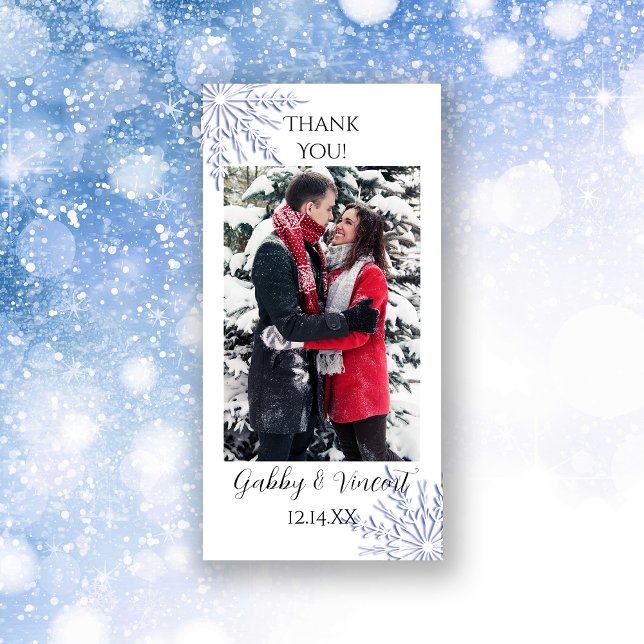 Blue Snowflake on White Winter Wedding Thank You (Creator Uploaded)