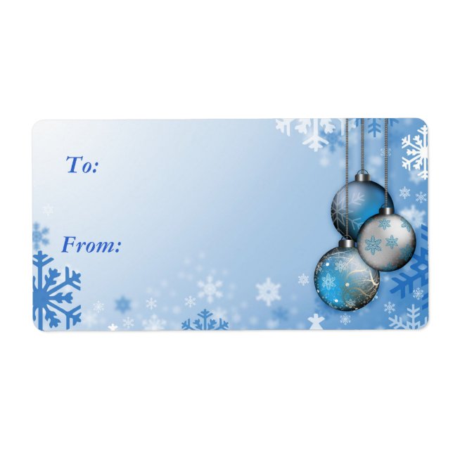 Blue Snowflake Ornaments Gift Tag Label (Front)