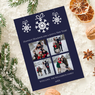 Blue Snowflake Ornaments Photo Collage Holiday Card