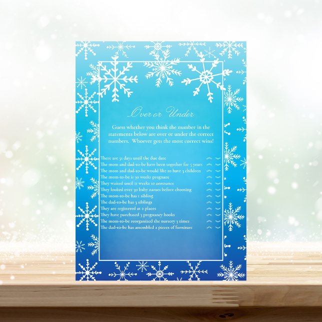 Blue Snowflake Over or Under Baby Shower Game Invitation (Creator Uploaded)