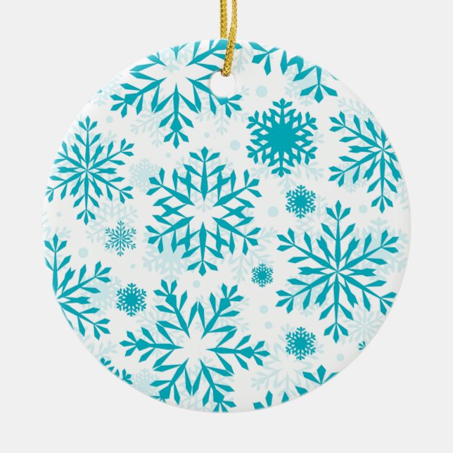 Blue Snowflake Pattern Ceramic Christmas Ornament  (Front)