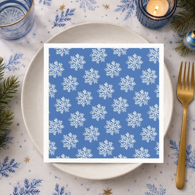Blue Snowflake Pattern Christmas Holiday  Napkin (Creator Uploaded)