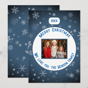 Blue Snowflake Pattern Christmas Photo  Holiday Card