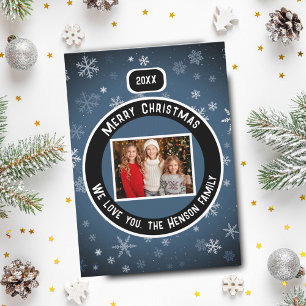 Blue Snowflake Pattern Christmas Photo Holiday Card