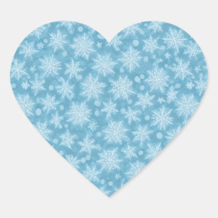 Blue Snowflake Pattern Heart Sticker