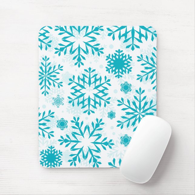 Blue Snowflake Pattern Mouse Pad (With Mouse)