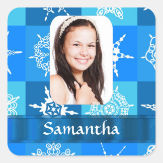 Blue snowflake pattern photo template square sticker