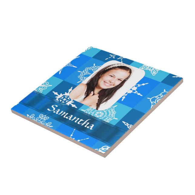 Blue snowflake pattern photo template tile (Side)