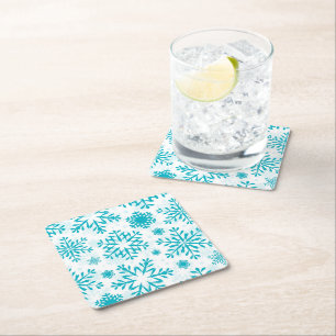 Blue Snowflake Pattern Square Paper Coaster