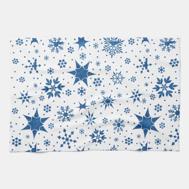 Blue Snowflake Pattern Tea Towel (Horizontal)