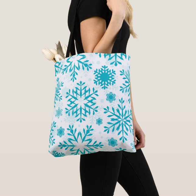 Blue Snowflake Pattern Tote Bag (Close Up)