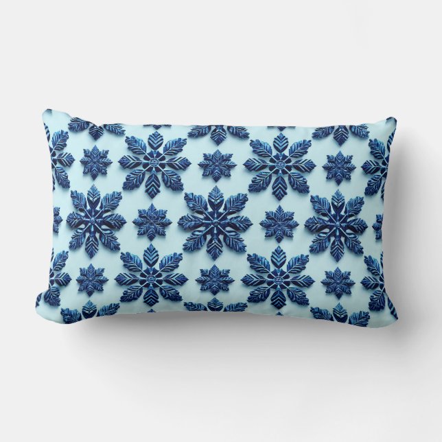 Blue Snowflake Patterned Background Lumbar Cushion (Front)