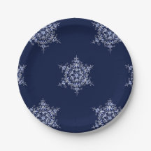 Blue Snowflake patterned Medium size Paper Plates