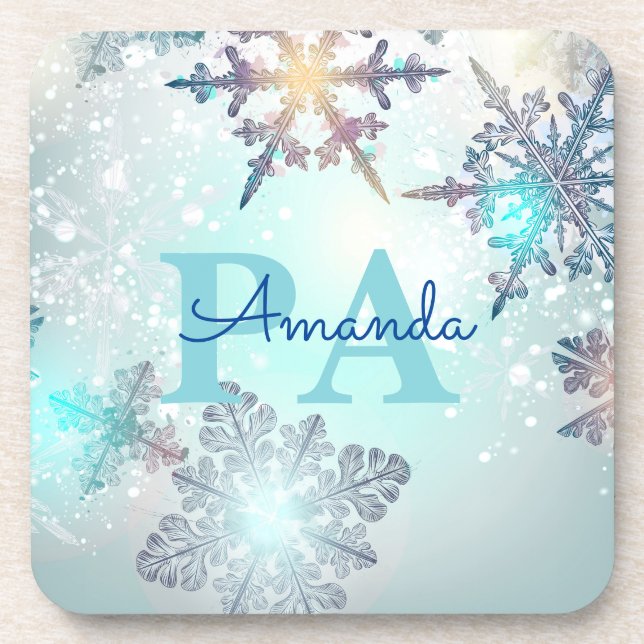 Blue Snowflake Personalized Name PA Coaster (Front)