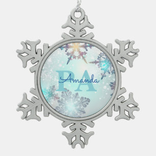 Blue Snowflake Personalized Name PA Snowflake Pewter Christmas Ornament