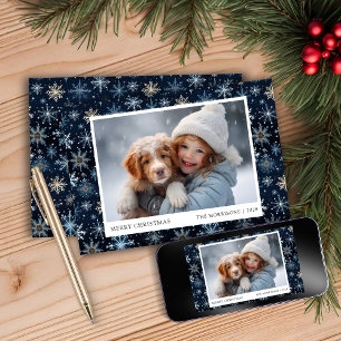 Blue Snowflake Photo Christmas Card