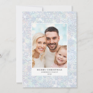 Blue Snowflake Photo Christmas Holiday Card