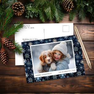 Blue Snowflake Photo Christmas Postcard