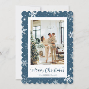 Blue Snowflake Photo Merry Christmas Holiday Card