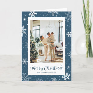 Blue Snowflake Photo Merry Christmas Holiday Card