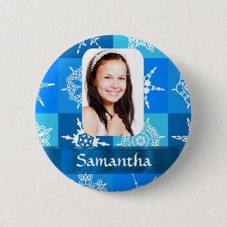 Blue snowflake photo template 6 cm round badge