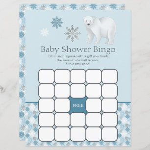 Blue Snowflake Polar Bear Baby Shower Bingo Game
