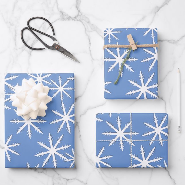 Blue Snowflake  Print Wrapping Paper Sheet (Front)