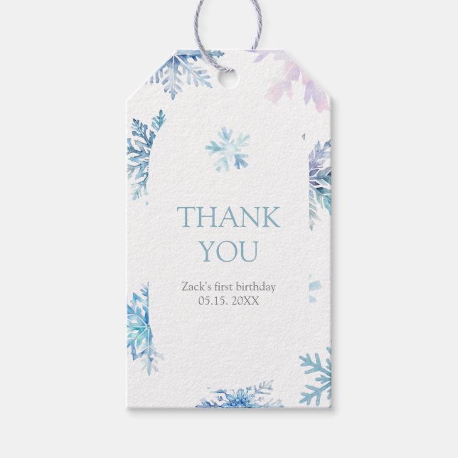 Blue Snowflake Rectangle Favour Tag (Front)