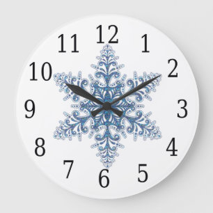 Blue Snowflake Round Clock