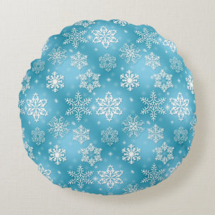Blue Snowflake Round Cushion