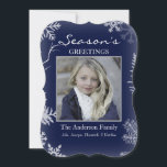 Blue Snowflake Rustic Wood Holiday<br><div class="desc">This card is designed with all the winter elements you need to showcase your best photo! Theres a blue background,  white snowflakes,  and a rustic wood back. Customise with your own photo and family names. You can even customise the greeting on top to say anything you want!</div>