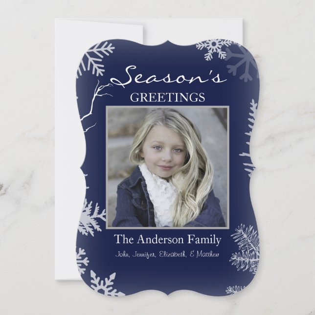Blue Snowflake Rustic Wood Holiday Card (Front)