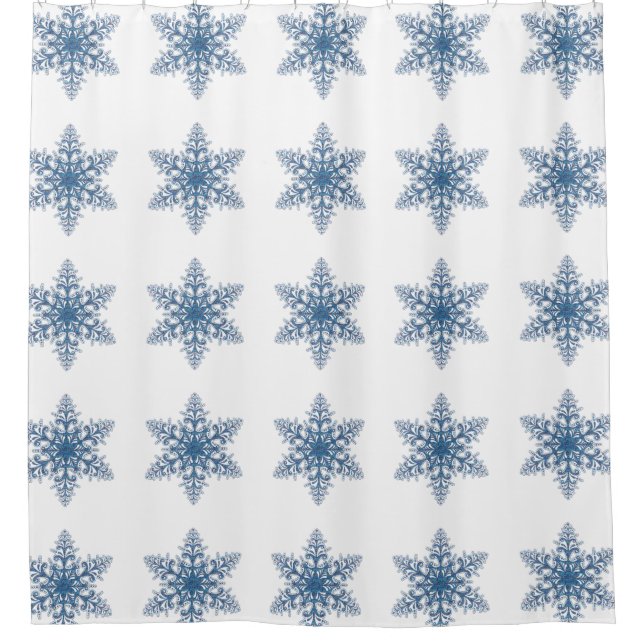 Blue Snowflake Shower Curtain (Front)
