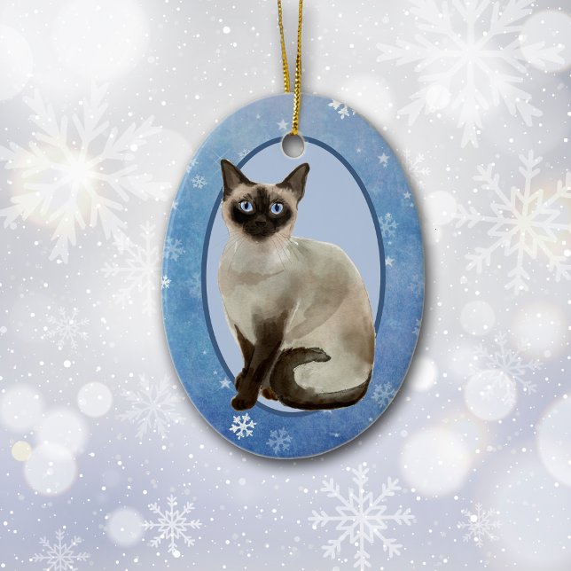 Blue Snowflake Siamese Cat Christmas Ceramic Tree Decoration (Creator Uploaded)