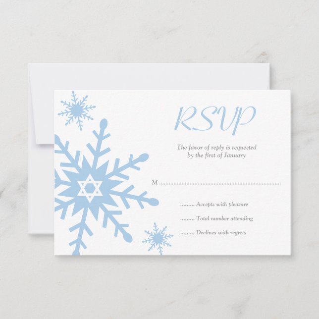 Blue Snowflake Star of David Bat Mitzvah RSVP Card (Front)