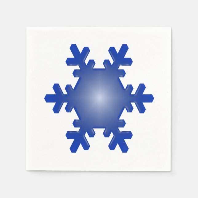 Blue Snowflake Starburst on White Napkin (Front)