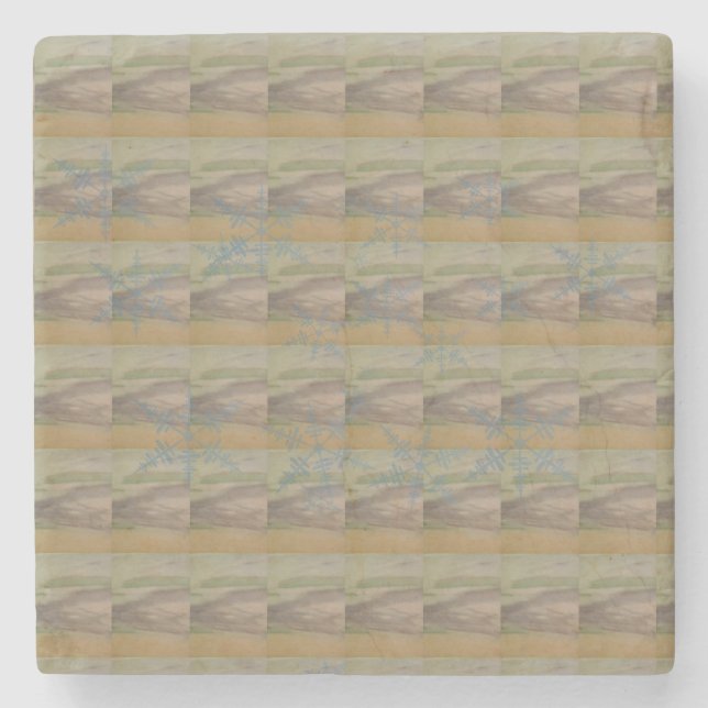 Blue snowflake waves on the Seashore Stone Coaster (Front)