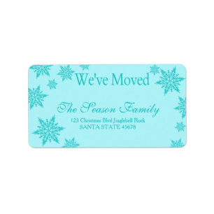 blue Snowflake "we've moved" Christmas label