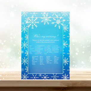 Blue Snowflake Who's My Mummy Baby Shower Game Invitation