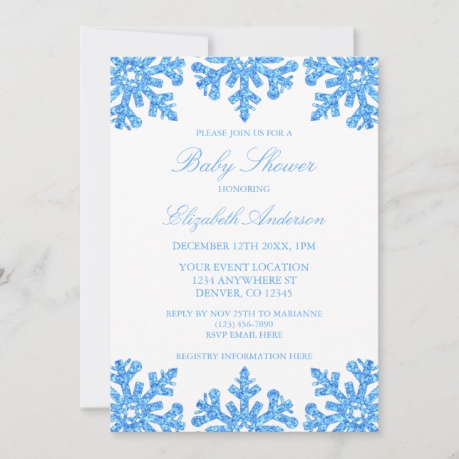 Blue Snowflake Winter Baby Shower Invitation (Front)