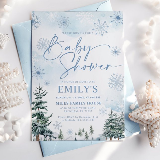 Blue Snowflake Winter Baby Shower Invitation (Creator Uploaded)