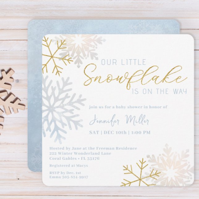 Blue Snowflake Winter Baby Shower Invitation (Icy Blue Winter Baby Shower)
