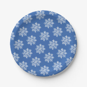 Blue Snowflake Winter Pattern Christmas Holiday  Paper Plate