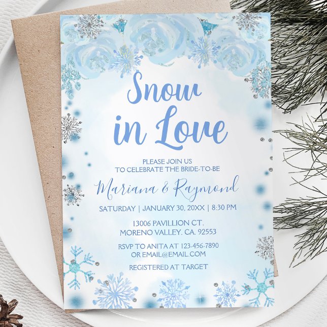 Blue Snowflake Winter Snow In Love Couples Shower  Invitation (Creator Uploaded)