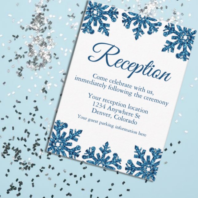 Blue Snowflake Winter Wedding Reception Enclosure Card (Creator Uploaded)