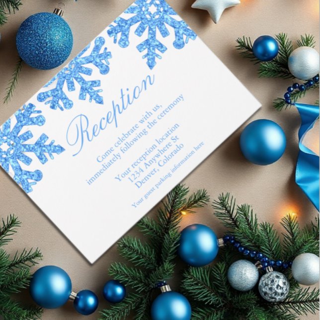 Blue Snowflake Winter Wedding Reception Enclosure Card (Creator Uploaded)