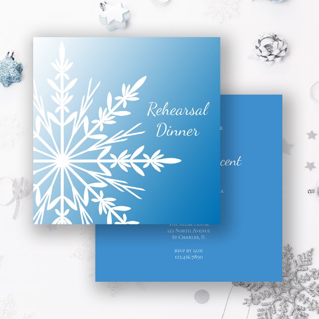 Blue Snowflake Winter Wedding Rehearsal Dinner Invitation (Creator Uploaded)