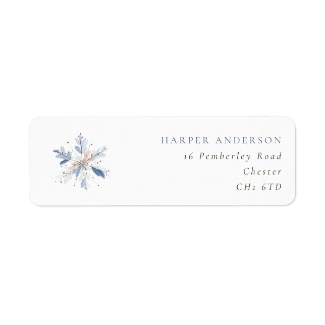 Blue Snowflake Winter Wedding Return Address (Front)