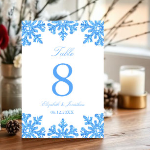 Blue Snowflake Winter Wedding Table Number